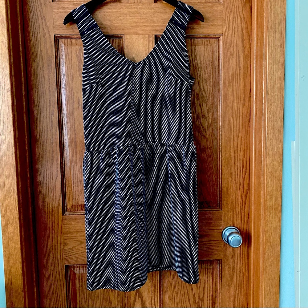 French designed navy and white polka dot Naf Naf cocktail dress
